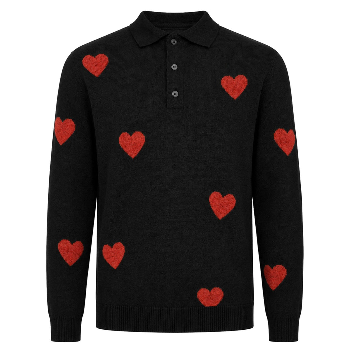 Pull en maille jacquard noir vintage avec motif cœur pour homme