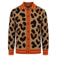 Cardigan Vintage Marron à Motif Léopard pour Homme