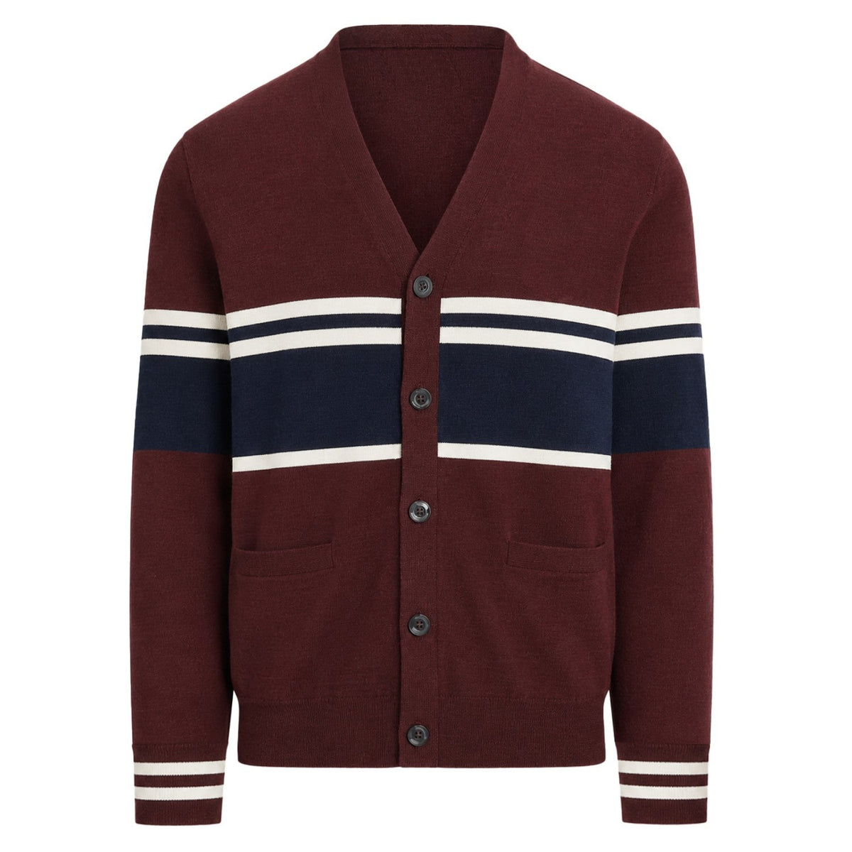 Cardigan rétro en maille jacquard rouge minimaliste pour homme des années 70