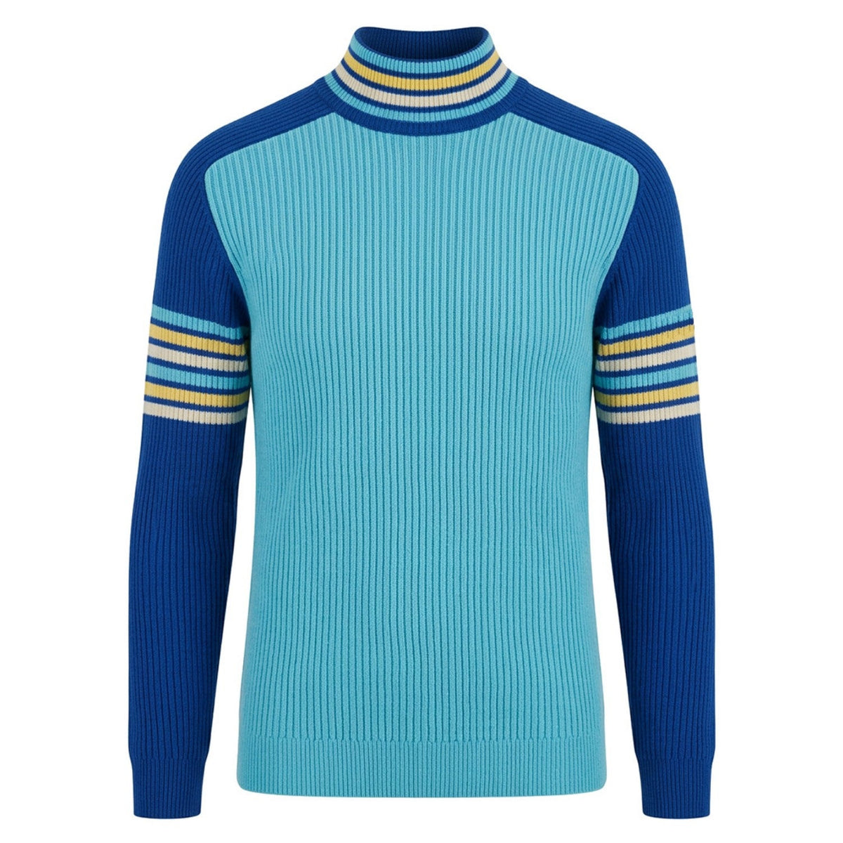 Pull rétro bleu jacquard minimaliste pour homme - Style preppy