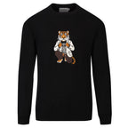 Pull Classique Noir Rétro pour Homme avec Broderie de Tigre