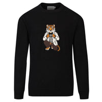 Pull Classique Noir Rétro pour Homme avec Broderie de Tigre