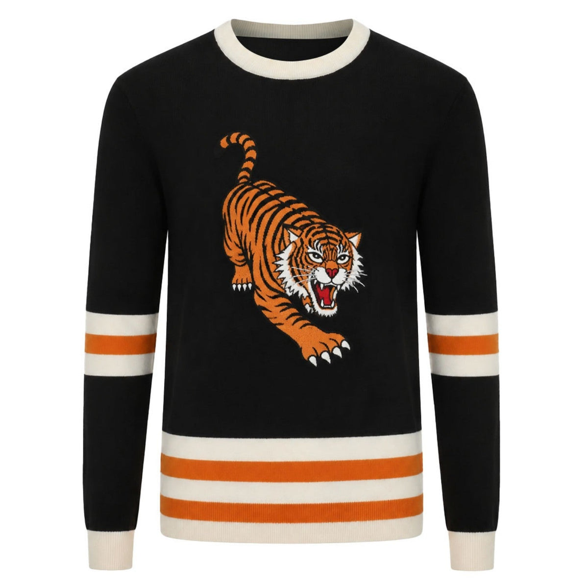 Pull vintage noir pour homme avec broderie animale