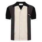 Chemise à boutons en maille noire et grise pour homme – Style années 60 avec détail en diamant sur la poitrine