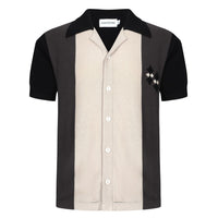 Chemise à boutons en maille noire et grise pour homme – Style années 60 avec détail en diamant sur la poitrine