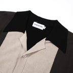 Chemise à boutons en maille noire et grise pour homme – Style années 60 avec détail en diamant sur la poitrine