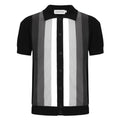 Chemise à rayures monochromes des années 60 pour homme – Noir, Blanc et Gris avec boutons polo