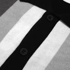Chemise à rayures monochromes des années 60 pour homme – Noir, Blanc et Gris avec boutons polo