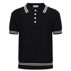 Polo noir à côtes torsadées pour homme – Chemise à manches courtes au style mod des années 60