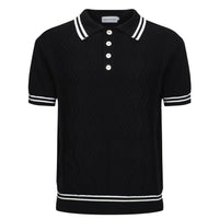 Polo noir à côtes torsadées pour homme – Chemise à manches courtes au style mod des années 60