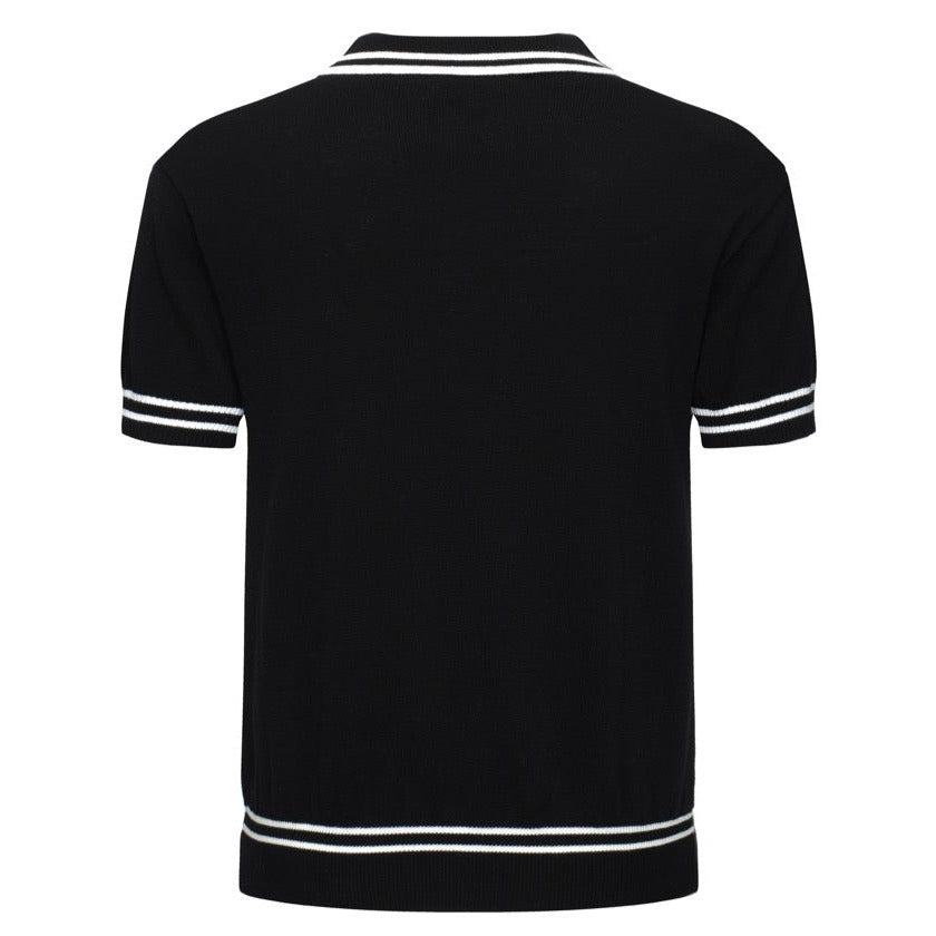 Polo noir à côtes torsadées pour homme – Chemise à manches courtes au style mod des années 60