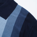 Chemise à rayures verticales rétro des années 60 pour homme – Bleu marine et ciel avec boutons polo