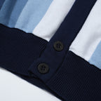Chemise à rayures verticales rétro des années 60 pour homme – Bleu marine et ciel avec boutons polo