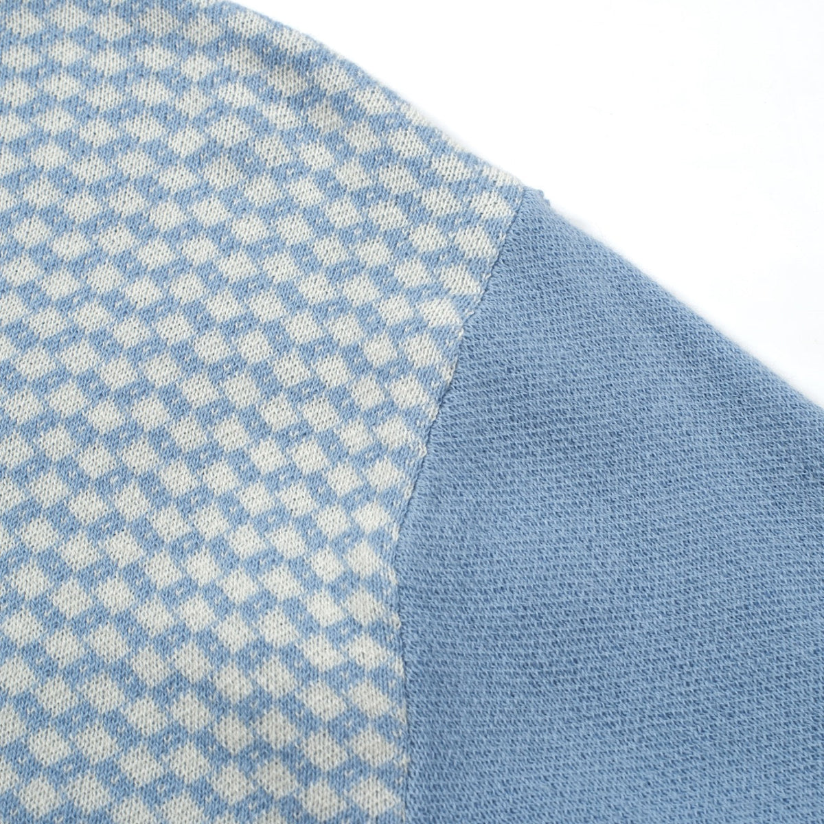 Chemise d'été Homme – Polo zippé 70's à motif losange bleu clair