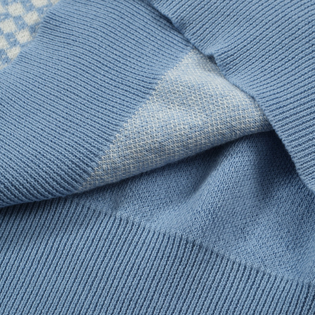 Chemise d'été Homme – Polo zippé 70's à motif losange bleu clair