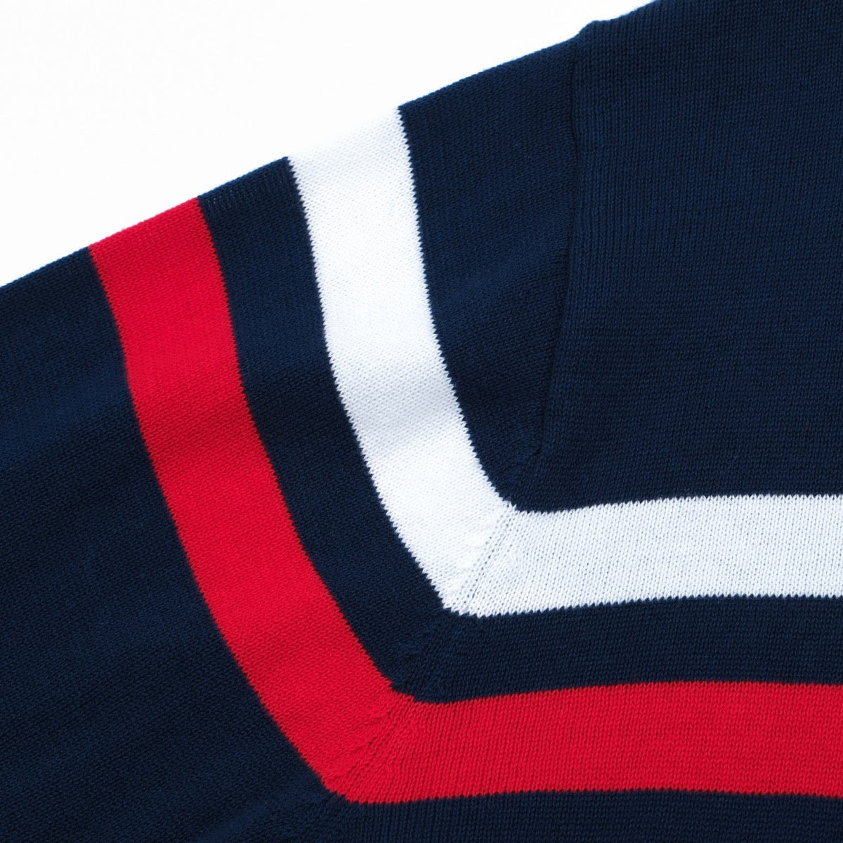 Veste rétro en maille des années 70 pour hommes – Marine vintage avec rayures rouges et blanches à fermeture éclair