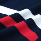 Veste rétro en maille des années 70 pour hommes – Marine vintage avec rayures rouges et blanches à fermeture éclair
