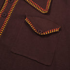 Chemise en maille rétro des années 70 pour homme – Marron avec bordure à carreaux jaunes et rouges