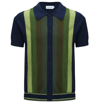 Chemise polo à rayures dégradées des années 60 pour hommes – Modèle à manches courtes avec panneau vertical
