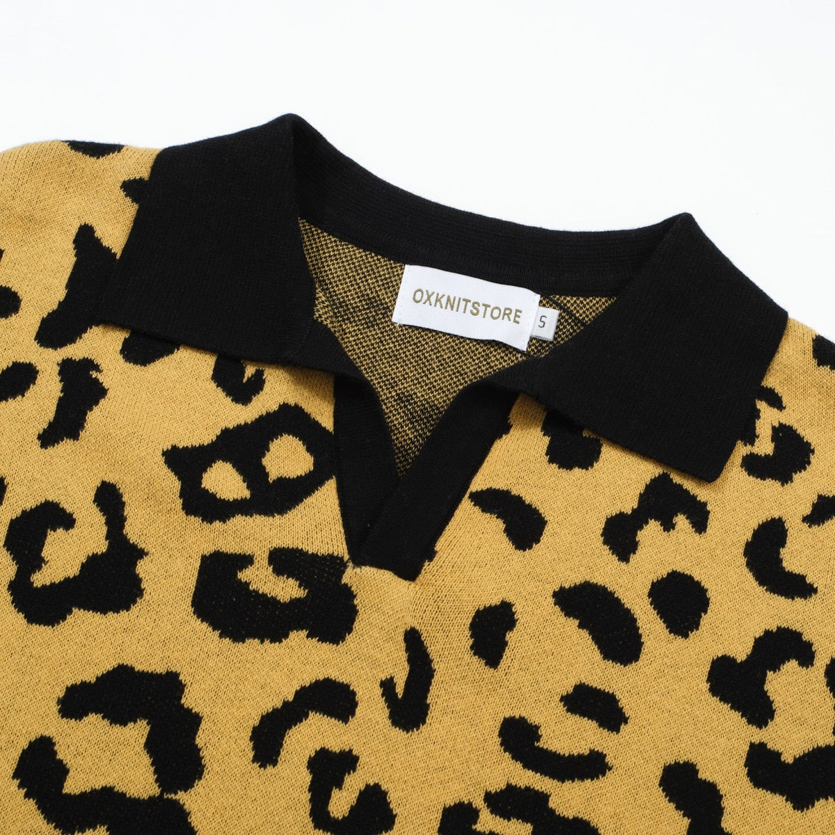 Pull en tricot pour homme années 60 - Motif léopard audacieux en jaune vif