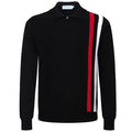 Veste rétro en maille des années 70 pour hommes – Noir vintage avec rayures verticales rouges et blanches, à fermeture éclair