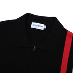 Veste rétro en maille des années 70 pour hommes – Noir vintage avec rayures verticales rouges et blanches, à fermeture éclair
