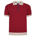 Pull zippé en tricot rouge style années 60 pour homme – Chemise rétro décontractée avec bordures contrastées
