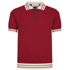 Pull zippé en tricot rouge style années 60 pour homme – Chemise rétro décontractée avec bordures contrastées
