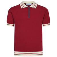 Pull zippé en tricot rouge style années 60 pour homme – Chemise rétro décontractée avec bordures contrastées
