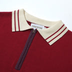 Pull zippé en tricot rouge style années 60 pour homme – Chemise rétro décontractée avec bordures contrastées