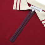 Pull zippé en tricot rouge style années 60 pour homme – Chemise rétro décontractée avec bordures contrastées