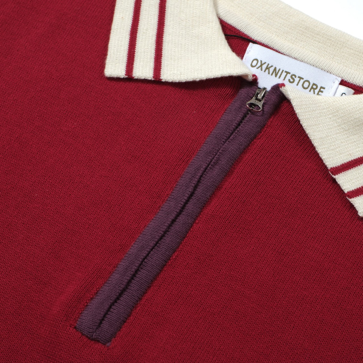 Pull zippé en tricot rouge style années 60 pour homme – Chemise rétro décontractée avec bordures contrastées