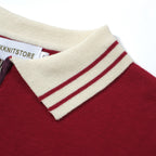 Pull zippé en tricot rouge style années 60 pour homme – Chemise rétro décontractée avec bordures contrastées