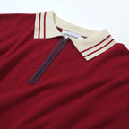 Pull zippé en tricot rouge style années 60 pour homme – Chemise rétro décontractée avec bordures contrastées