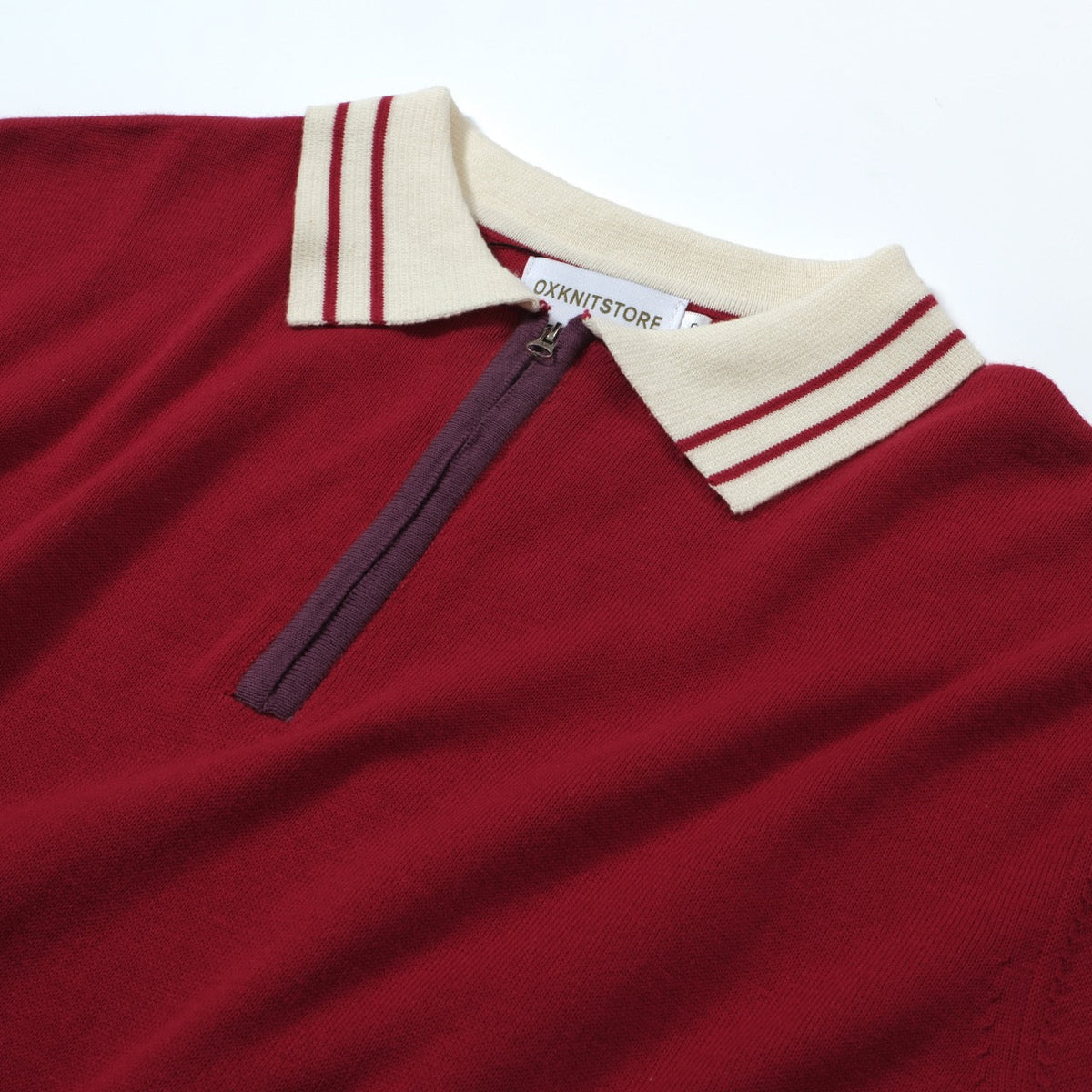 Pull zippé en tricot rouge style années 60 pour homme – Chemise rétro décontractée avec bordures contrastées
