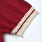Pull zippé en tricot rouge style années 60 pour homme – Chemise rétro décontractée avec bordures contrastées