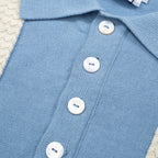 Chemise vintage à rayures ciel bleu pour homme – Polo tricoté à manches courtes des années 60