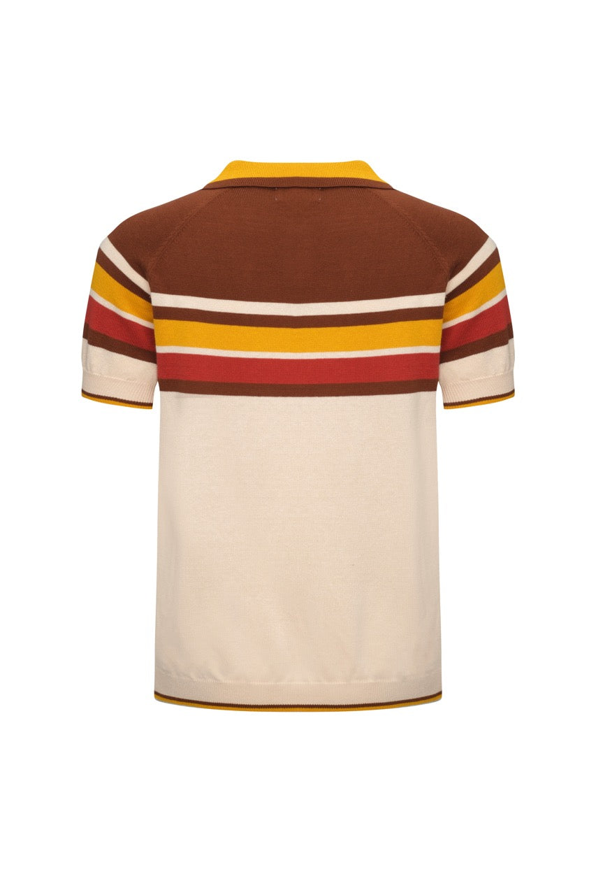 Chemise Polo Vintage à Rayures pour Homme – Tricot Inspiré des Années 70 en Teintes Terre
