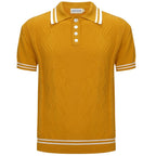 Chemise polo rétro texturée jaune pour homme – Mod à manches courtes des années 60