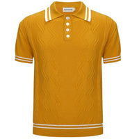 Chemise polo rétro texturée jaune pour homme – Mod à manches courtes des années 60