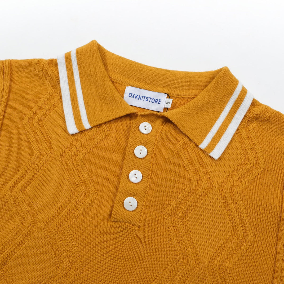 Chemise polo rétro texturée jaune pour homme – Mod à manches courtes des années 60