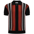 Pull zippé à rayures rétro pour homme – Style années 60 en rouge foncé et noir