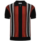 Pull zippé à rayures rétro pour homme – Style années 60 en rouge foncé et noir