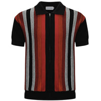 Pull zippé à rayures rétro pour homme – Style années 60 en rouge foncé et noir