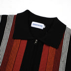 Pull zippé à rayures rétro pour homme – Style années 60 en rouge foncé et noir