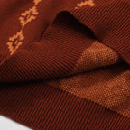 Chemise rétro en tricot des années 70 pour homme – Polo à manches courtes géométrique en teintes rouille et orange
