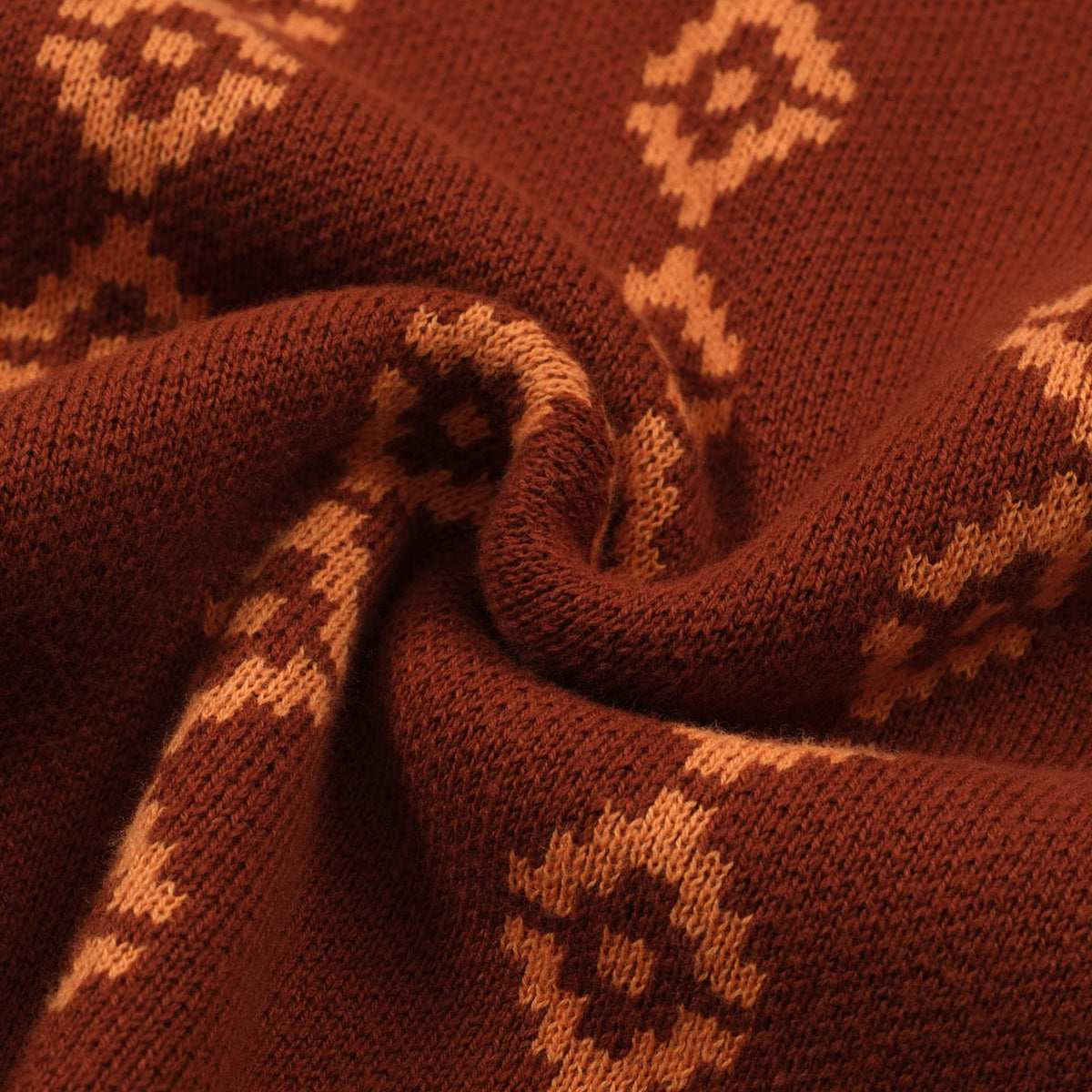 Chemise rétro en tricot des années 70 pour homme – Polo à manches courtes géométrique en teintes rouille et orange
