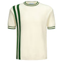T-shirt crème tricoté pour homme à rayures vertes – Style rétro mod des années 70