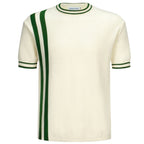 T-shirt crème tricoté pour homme à rayures vertes – Style rétro mod des années 70