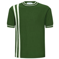 Retro 70s Green Knit T-Shirt – White Striped Racing Style